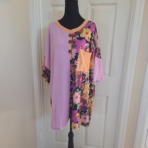 Celeste Multicolor Colorblock Knit Top Vacation Colorful Pocket Plus Size 3XL